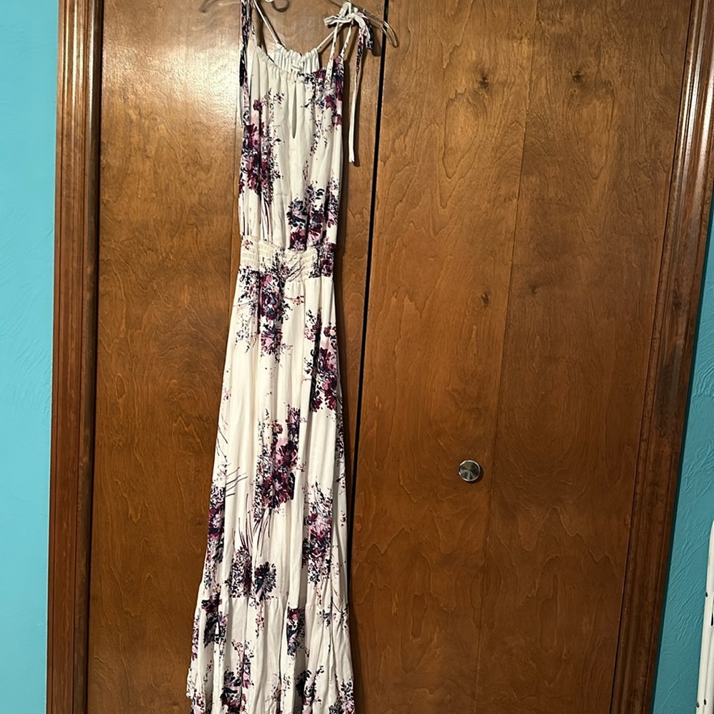 White and purple floral dress, XS